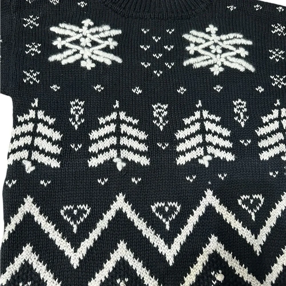 Vintage G.H. Bass Hand Knit Nordic Reindeer Sweater Womens M Ramie Cotton